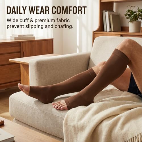 Plus Size 3XL Wide Calf Compression Socks 20-30 mmHg for Men Women - Medical Grade Knee High Open Toe Stockings Support for DVT, Varicose Veins, Edema, Shin Splints Relief - Nurses, Pregnancy, Travel