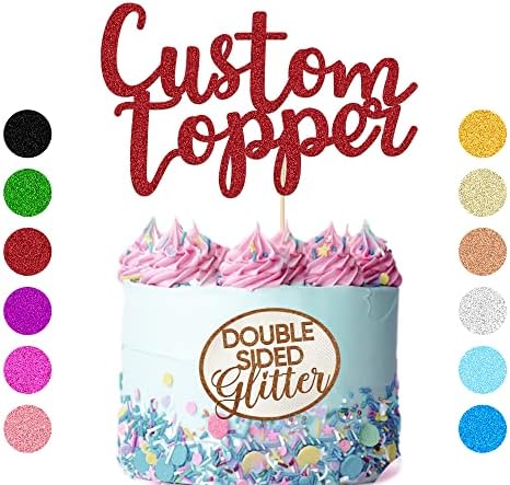 Personalized Cake Topper Birthday Cake Toppers 11 Colours Wedding Cake Topper with Any Text Numbers Double Sided Glitter Cake Decoration for Anniversary Baby Shower(Red)