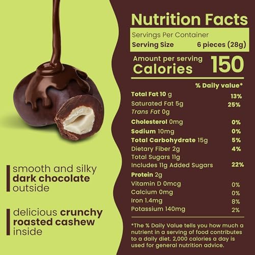 Nutic Dark Chocolate Covered Cashews - 2 Lb, Irresistibly Rich Dark Chocolate Coating, Perfect Holiday Treats & Snacks, Made in the USA - (Pack of 1)