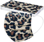 50 Pack Leopard Disposable Face Mask for Adults, Fashion 3-Ply Breathable Earloop Full Face Protection for Women & Men