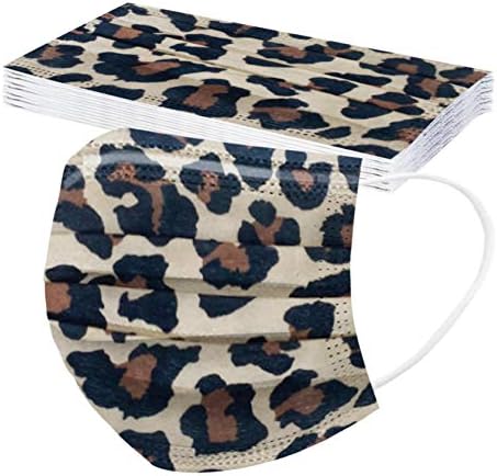 50 Pack Leopard Disposable Face Mask for Adults, Fashion 3-Ply Breathable Earloop Full Face Protection for Women & Men
