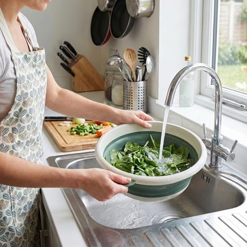 Collapsible Wash Basin Set (2 Pack) - Round Portable Foldable Plastic Basins for Laundry, Travel, Camping - Small & Medium Sizes (Dark Green)