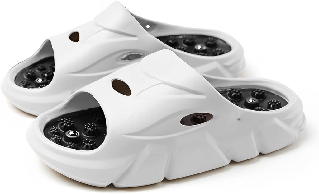 Slippers for Plantar Fasciitis for Women & Men Acupressure & Acupuncture Foot Massager Sandals Acupressure Massage Slippers Foot Massager, Pain Relief & Muscle Relaxation (White,women 6.5/men5)