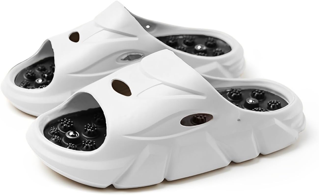 Slippers for Plantar Fasciitis for Women & Men Acupressure & Acupuncture Foot Massager Sandals Acupressure Massage Slippers Foot Massager, Pain Relief & Muscle Relaxation (White,women 6.5/men5)