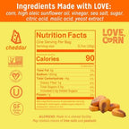 LOVE CORN Cheddar | Delicious Crunchy Corn Snacks | .07oz x 20 Gluten Free, Vegan Bags | Convenient for Lunch Boxes, Commuting & Office Snacks
