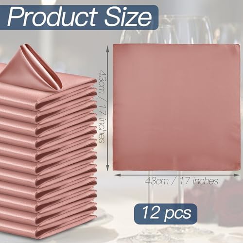 P Pothuiny 12 Pcs Silky Rose Gold Satin Napkins 17 x 17 Inches, Square Smooth Wedding Dinner Napkins Satin Cloth Napkins Table Napkins for Banquet Party Restaurant Decor, Thanksgiving, Christmas