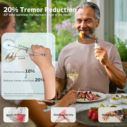 3-Piece Adaptive Utensils Set - 42° Angled Parkinsons Utensils, 2.5 oz Weighted Utensils for Tremors and Parkinsons Patients, Easy Grip Weighted Silverware for Hand Tremors (Right-Handed)