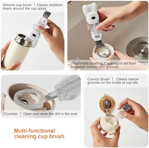 4 in 1 Cup Lid Cleaning Brush, 3 in 1 Bottle Brush, Cup Crevice Cleaning Tools, Easy to Clean and Storage, ABS+Silicone Cup Lid Gap Cleaner, Portable Multifunctional Bottle Cleaning Brush (3Pcs)