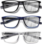 Hubeye TR90 Sports Glasses for Men and Women Ultralight Flexible Anti-Blue Light Computer glasses（Black+Matte Blue+Matte Transparent,+1.5