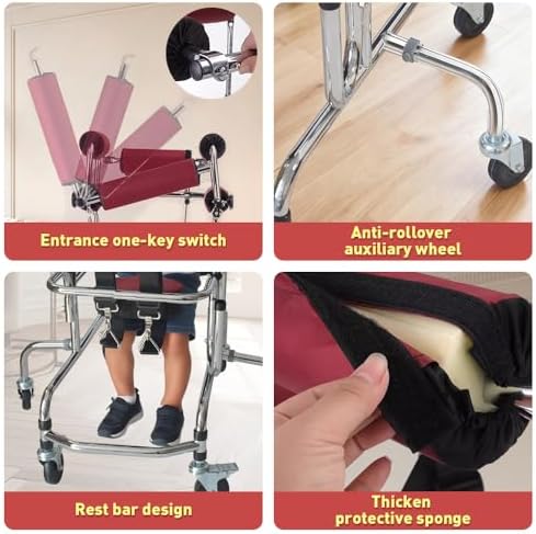 Rehabilitation Walker for Children – Adjustable 6-Wheel Anti-Tilt Walking Aid with Safety Lock for Cerebral Palsy, Hemiplegia & Post-Surgery Recovery, 220 lbs Max