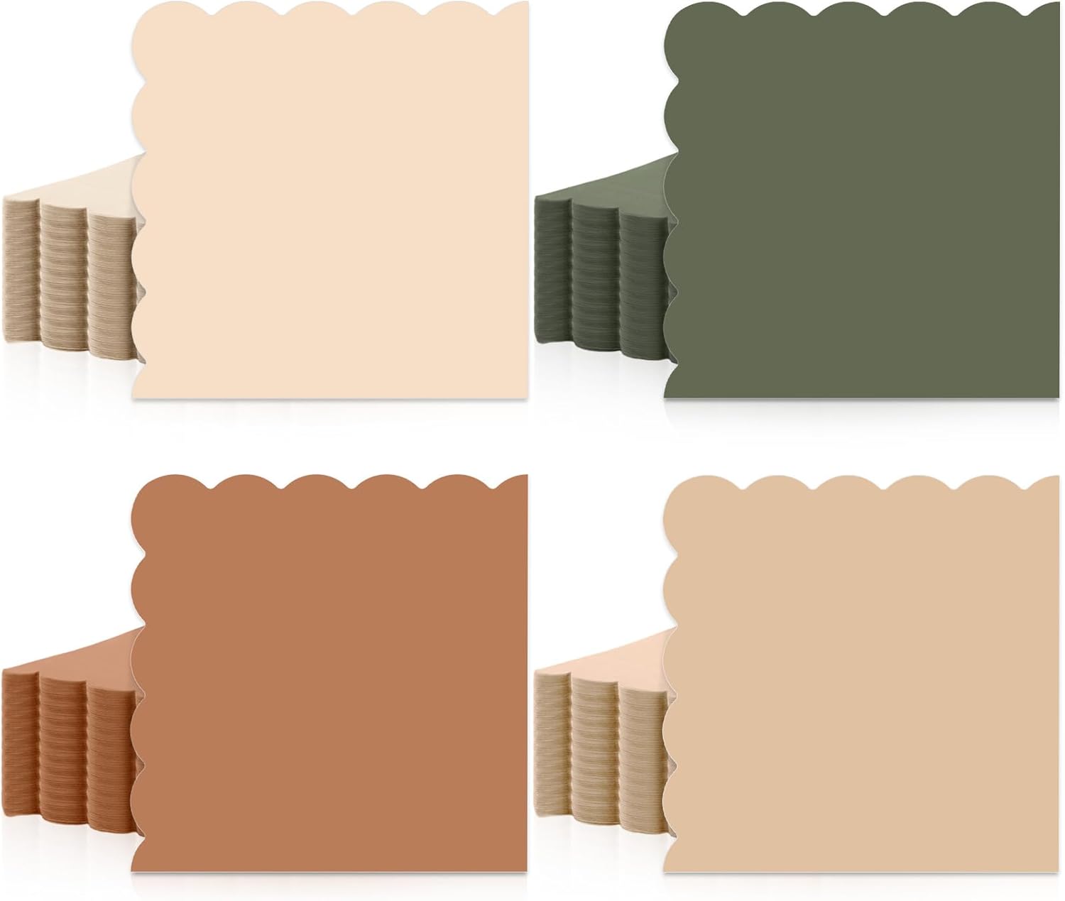 100Pcs Woodland Napkins Baby Shower Decorations Sage Green and Brown Forest Animal Wild Creatures Scalloped Napkin Disposable for Safari Wedding Birthday Baby Shower Neutral Supplies