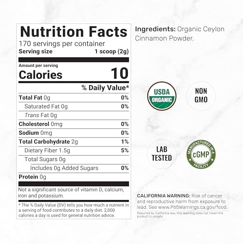 DEAL SUPPLEMENT Organic Ceylon Cinnamon Powder, 12 oz | Sri Lanka Source | Fine Ground True Ceylon Cinnamon (Cinnamomum Verum) | Smooth, Delicate Flavor for Coffee, Tea, Baking | Non-GMO, Gluten Free