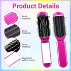 2 Pack Folding Hair Brush Portable Mini Folding Hairbrush with Mirror Compact Foldable Brush for Purse, Travel Hair Brushes for Women, Rose Red & Green