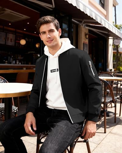 WULFUL Men's Bomber Jacket Lightweight Casual Windbreaker Zip Up Coat with Pocket
