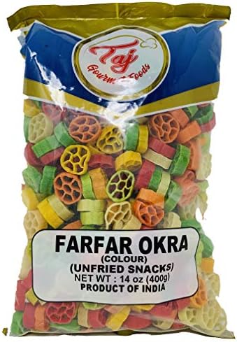 TAJ Gourmet Farfar Fryums (Wheat Pellet Tube), 400g (Okra)