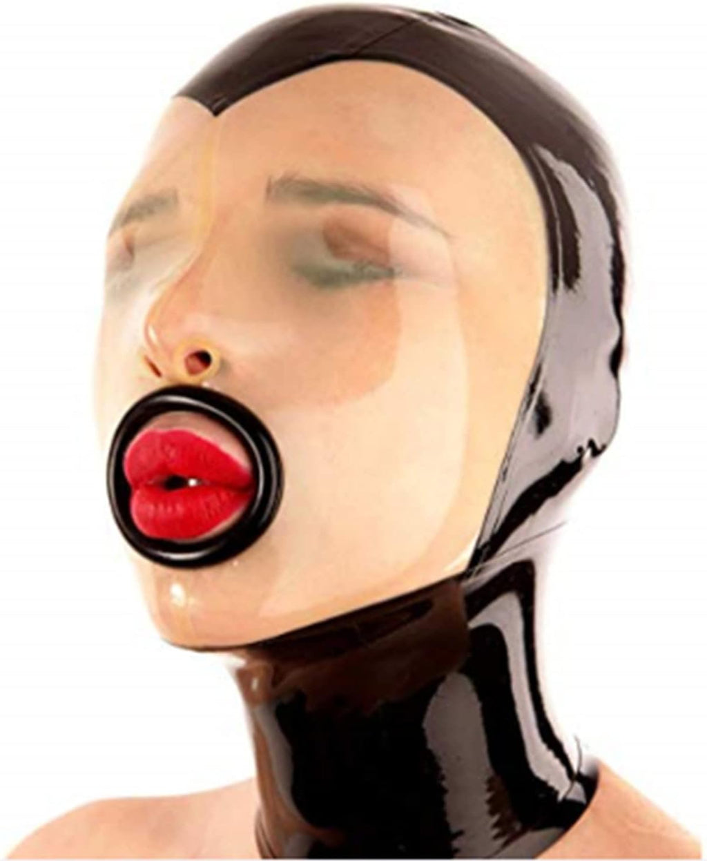 Latex Hood with Rolled Mouth Hole Back Zipper Exotic Rubber Mask Club Party Wear