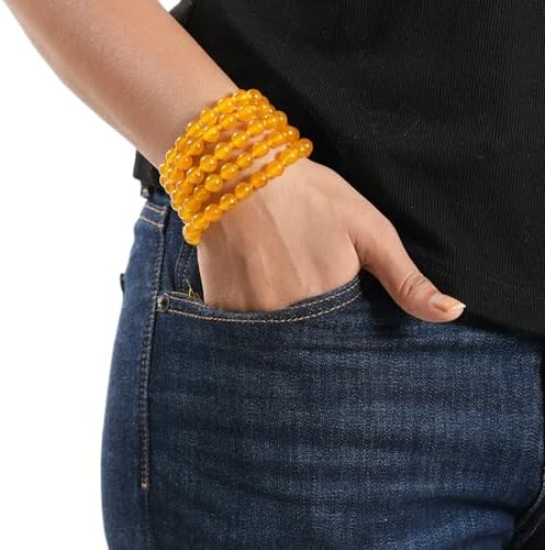 108 Mala Beads 8mm Natural yellow citrine Polished-Finish Genuine Semi-Precious Stone Long Crystal Mala Prayer Bead Necklace Or Bracelet for Yoga Meditation Energy Balancing