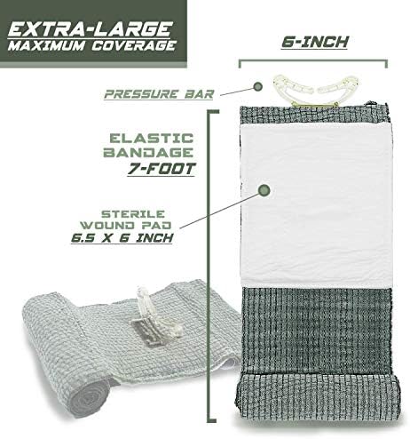 EVERLIT Israeli 6 Inch Emergency Bandage Compression Trauma Pressure Wound Dressing Sterile Vacuum-Sealed Packaging for Bleeding Control, Medical Trauma Kit, Gun Shot, First Aid IFAK