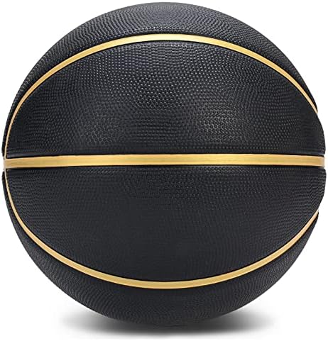 Dakapal Rubber Basketball Size 5 for Teens Adults Indoor Outdoor Basketballs for Game Gym Training Competition Sports Streetball Gift for Boys Girls Youth (Black&Gold/Deflated)