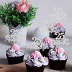 24 PCS 25th Anniversary Cupcake Toppers 25 Sliver Years Anniversary Cupcake Picks Cheers to 25 Years Wedding Anniversary Happy 25th Birthday Party Cake Decorations Supplies