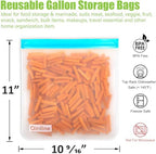 Reusable Gallon Food Storage Bags - 10 Pack Extra Thick Reusable Gallon Freezer Bags Leakproof Plastic Free Lunch Bag