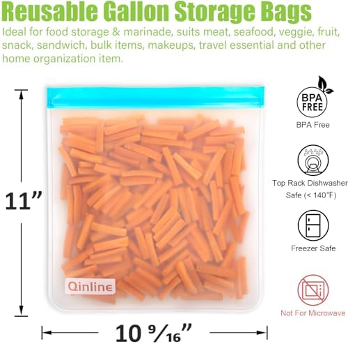 Reusable Gallon Food Storage Bags - 10 Pack Extra Thick Reusable Gallon Freezer Bags Leakproof Plastic Free Lunch Bag