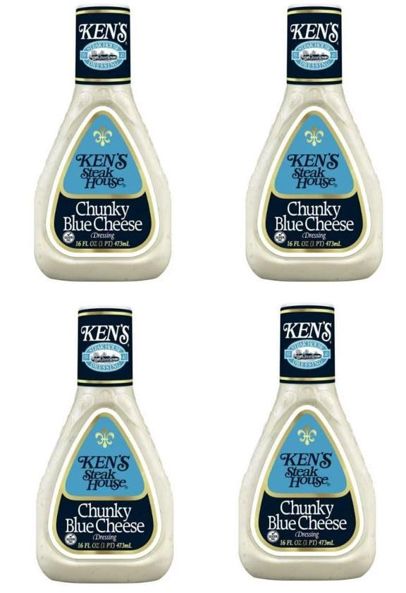 Ken's Steak House Chunky Blue Cheese Dressing - 16 fl oz, Pack of 4, Bundled With V2U Utensil Set