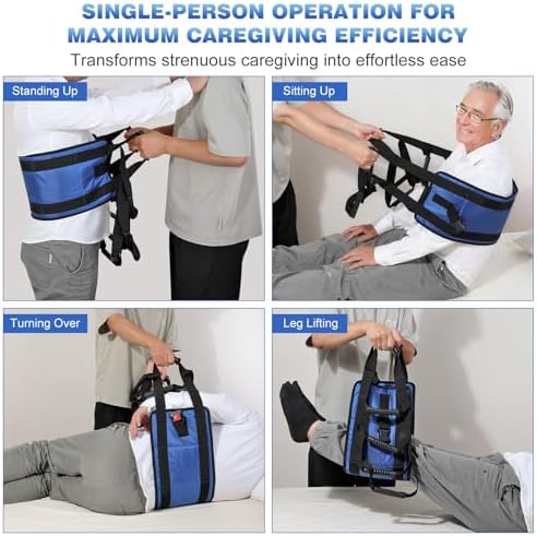 Rhino Valley Transfer Sling, Gait Belt with 10 Padded Handles, 9.7" Extra Wide Transfer Belt for Seniors, 330lbs Heavy Duty Lift Assist for Bed, Wheelchai,Non-Slip Nursing Belts Elderly, Injured, Blue
