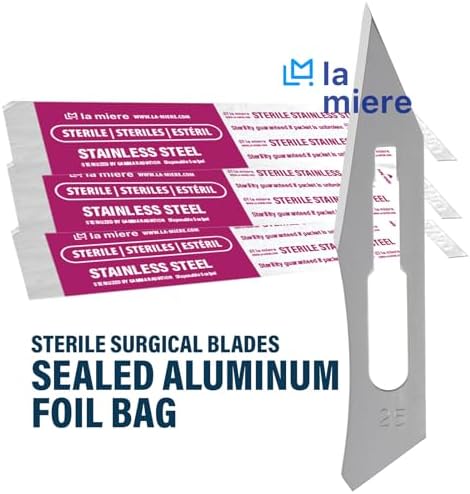 LA MIERE 100P, Surgical Blades #25, Scalpel Blades, Stainless Steel Sterile Surgical Blades, Individually Wrapped, Size #25