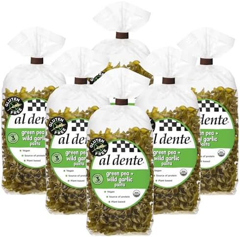 Al Dente Plant-Based Pasta Green Pea + Wild Garlic – Gluten-Free, Vegan, Non-GMO, Organic High Protein Pasta. Delicious And Versatile. Great for Pastas, Soups, Salads, and More 8oz Bags (Pack of 6)