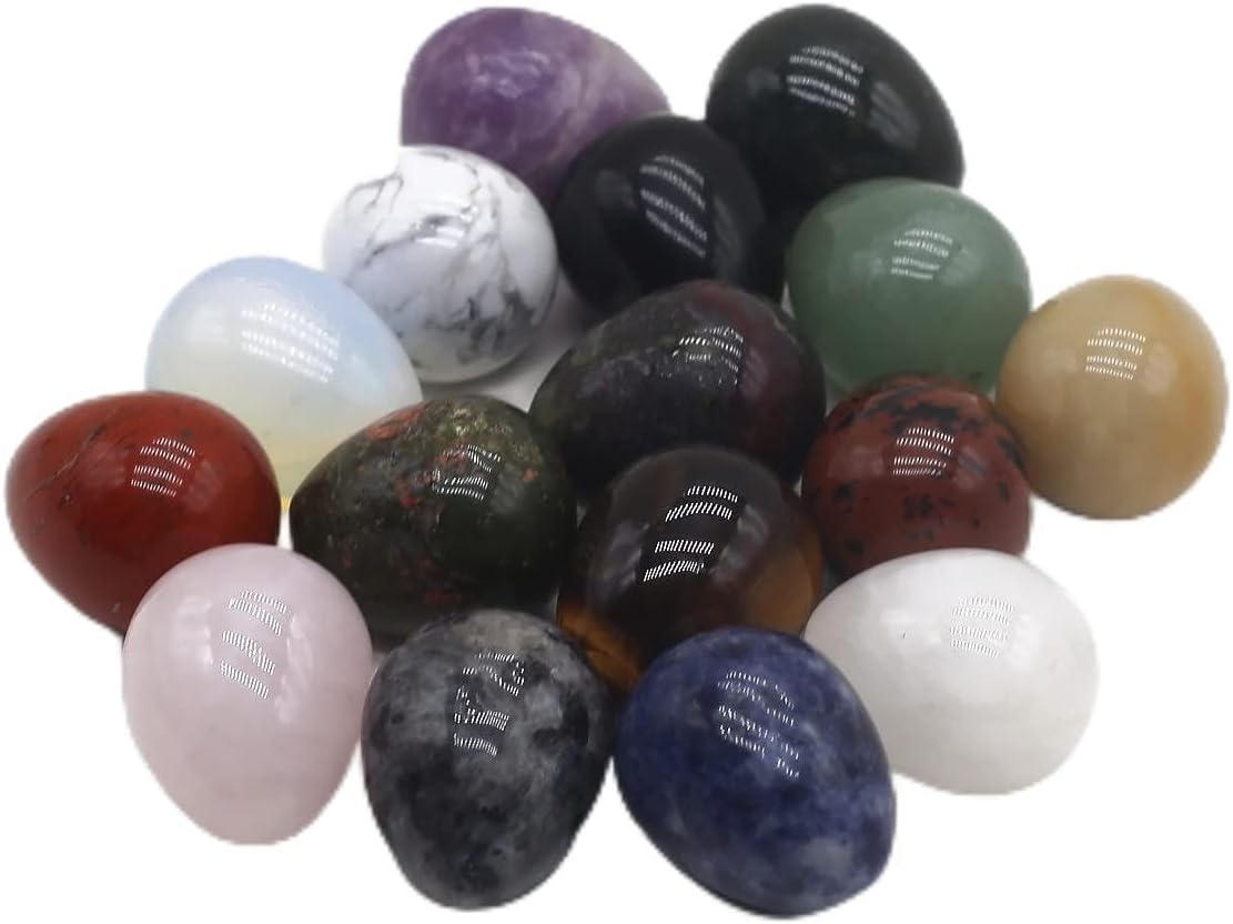 QSLLER 10PCS Egg Statue Natural Stone Decoracion Rose Quartz Amethyst Gemstones Mineral Yoga Healing Crystals Stone Ornament Room Decor