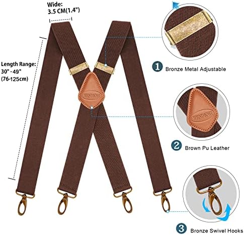 MENDENG Suspenders for Men Heavy Duty Swivel Hooks Retro X-Back Adjustable Brace
