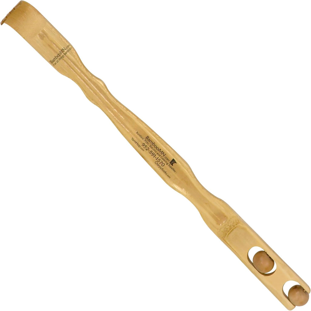 BambooMN 17 Inch Bamboo Wooden Back Scratcher Smooth Massage Roller Handle for Itching Stress Relief, 1 Unit