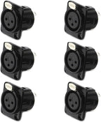 XLR Female Jack 3 Pin Panel Mount Jacks, XLR Female Socket Connector Audio Studio,Black Metal Housing 6Pcs