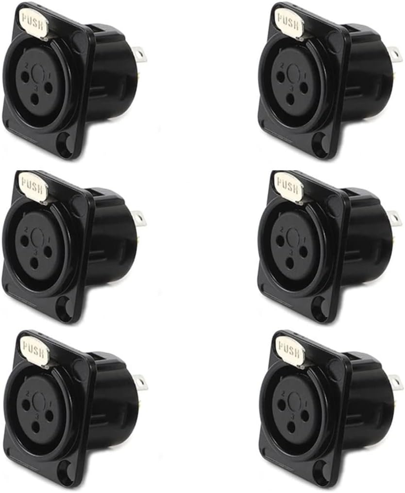 XLR Female Jack 3 Pin Panel Mount Jacks, XLR Female Socket Connector Audio Studio,Black Metal Housing 6Pcs