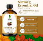 SVA Nutmeg Essential Oil – 4 Fl Oz – 100% Natural Nutmeg Oil - for Diffuser, Hair Care, Face, Skin Care, Aromatherapy, Scalp and Body Massage, Soap and Candle Making – with Dropper