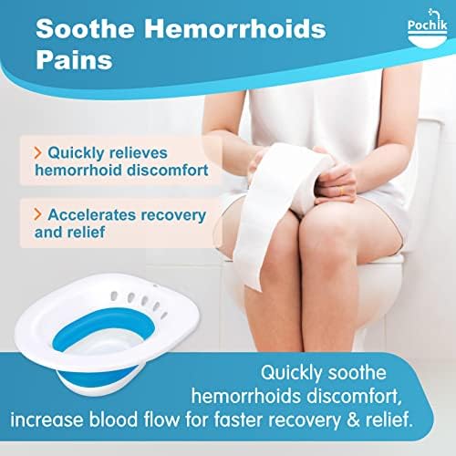Pochik Sitz Bath for Toilet Seat, Sitz Baths for Hemorrhoids and Postpartum Care, Yoni Steam Seat, Collapsible Basin for Epsom Salt Soak, Sits Bath Kit for Women - Cerulean