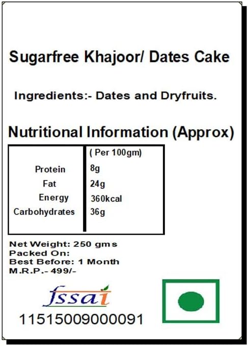Ghasitaram Gifts Diwali Gifts Sweets - Sugarfree Khajoor/ Dates Cake