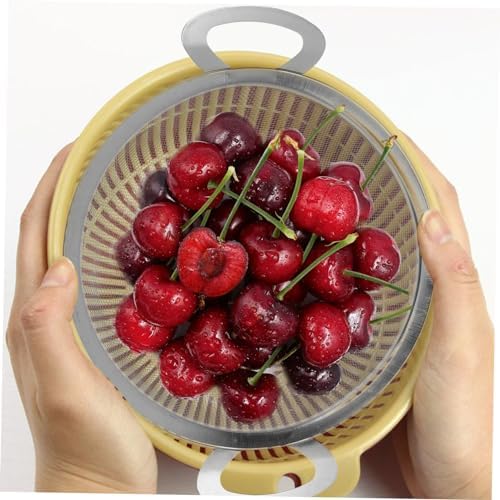 Ciieeo 1pc Binaural Filter Basket Strainer Easy Drain Fruit Bowl Cleaning Mesh Rice Washing Bowl