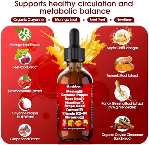Cayenne Pepper Drops, Liquid Organic Cayenne Pepper, Cayenne Health Supplements, with Beet Root, Moringa, Hawthorn Berry, Grape Seed, Turmeric, Ginseng & Vitamin K2 D3-Vegan, Plant-Based, 2oz