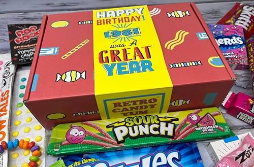 RETRO CANDY YUM ~ 1981 45th Birthday Decade 80s Candy Gift Basket Box Assortment From Childhood - Milestone Birthday Gifts for 45 Years Old Man or Woman Jr