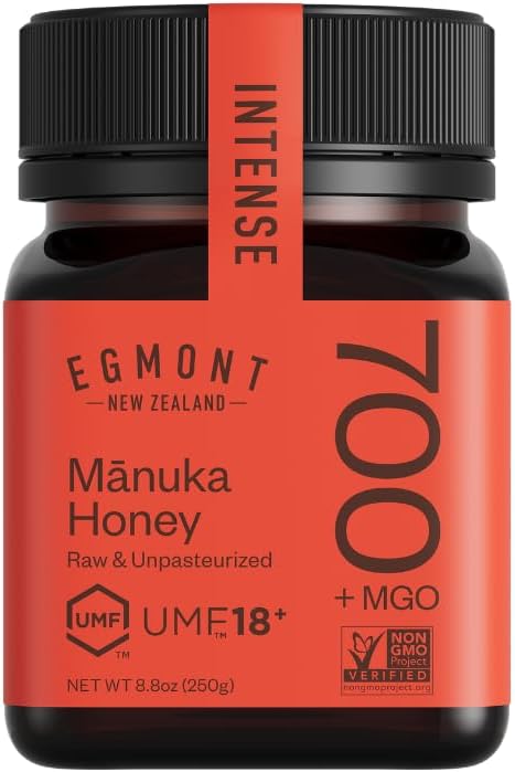 Egmont Honey Raw Manuka Honey MGO 700+ UMF 18+ 8.8oz(250g) NON-GMO, Kosher, Recycled plastic jar, Traceable 100% Pure Authentic New Zealand Honey, UMF & MGO Certified