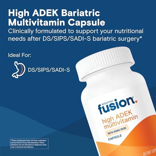 Bariatric Fusion High ADEK Multivitamin with Iron | Bariatric Multivitamin for Duodenal Switch | Easy to Swallow ADEK Vitamins Bariatric | 90 Capsules | One Month Supply