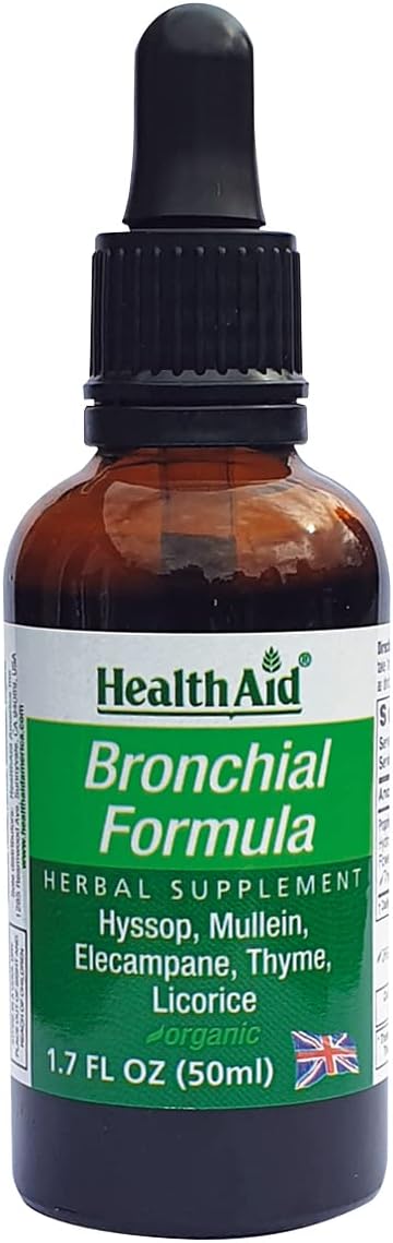 HealthAid Bronchial Formula, 1.7 oz, Herbal Respiratory Support with Hyssop, Mullein, Elcampagne, Thyme, and Licorice