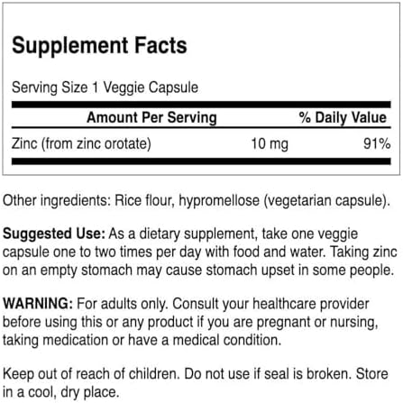 Swanson Zinc Orotate 10 Milligrams Elemental Zinc 60 Veg Capsules