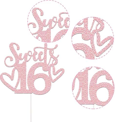 1 Pc Happy Sweet 16 Cake Topper Glitter Sweet 16 Party Decorations Happy 16th Birthday Decorations for Girls Rose Gold 16th Birthday Party Supplies
