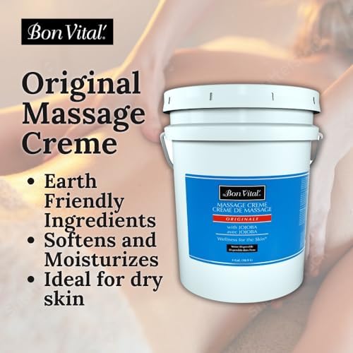 Bon Vital' Original Massage Crème for a Versatile Massage Foundation to Relax Sore Muscles & Repair Dry Skin, Revitalize Skin and Lock in Moisture, Allows for Muscle Manipulation, 5 Gallon Pail