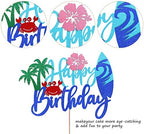 Rsstarxi 1 Pack Beach Happy Birthday Cake Topper Glitter Flower Crab Palm Leaf Surfboard Cake Pick for Beach Surfing Hawaii Luau Theme Baby Shower Kids Boys Girls Birthday Party Cake Decorations