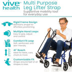 Vive Proflex Strap - Physical Therapy Leg Lifter Assist with Nylon Webbing for Recovery, Stretching - Loop with Hand Grips - Lift Foot, Calf - Rigid for Elderly, Handicapped, Injury, Car and Bed