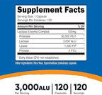 Nutricost Lactase Enzyme Complex 3,000 FCC ALU, 120 Vegetarian Capsules - Non-GMO, Gluten Free, 120 Servings